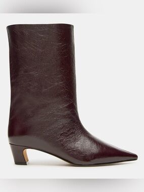 Steve Madden Lytton Pointed Mid-Calf Boot in Burgundy Patent Leather